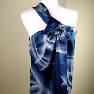 Sexy Blue And White One Shoulder Silk Top By BCBG.